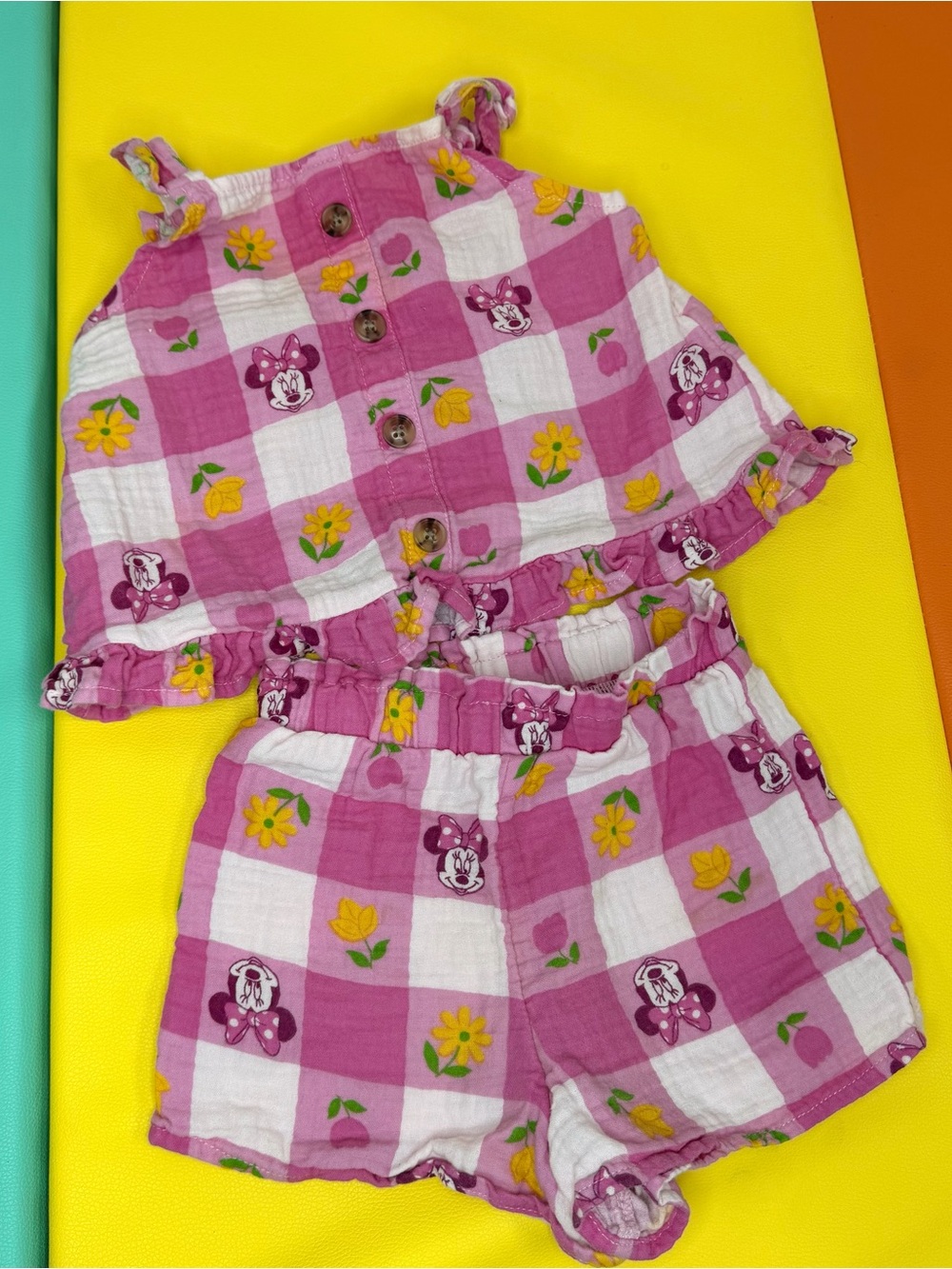 Minnie Mouse Pink Plaid Two-Piece Tank & Shorts Set Kids Size 3T